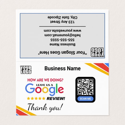 Google Review Gevouwen Kaart QR Sjabloon met Coupo Visitekaartje (Buitenkant ongevouwen)
