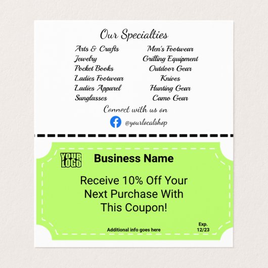 Google Review Gevouwen Kaart QR Sjabloon met Coupo Visitekaartje (Binnenkant ongevouwen)