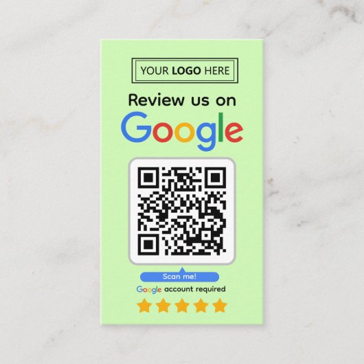 Google Review Kaart aanvragen met Logo en QR-code Visitekaartje (Voorkant)