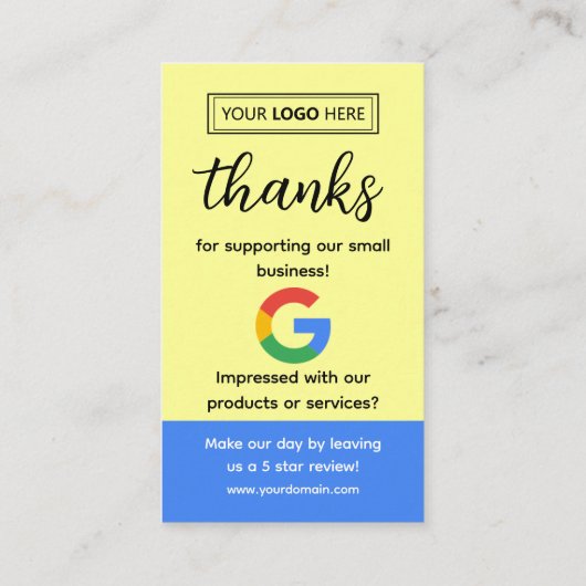 Google Review Kaart aanvragen met Logo en QR-code Visitekaartje (Achterkant)