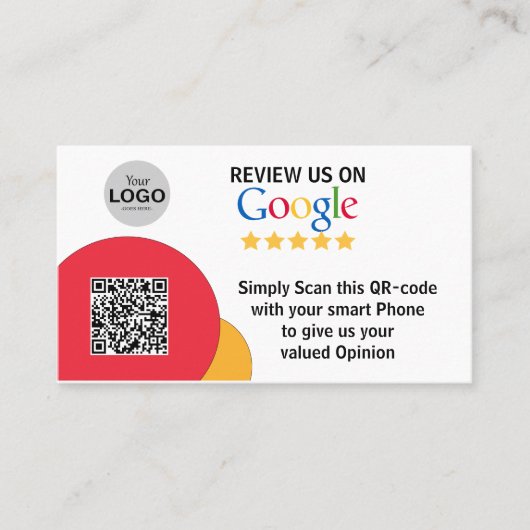 Google Review Kaart met QR Code Link Sjabloon Visitekaartje (Voorkant)