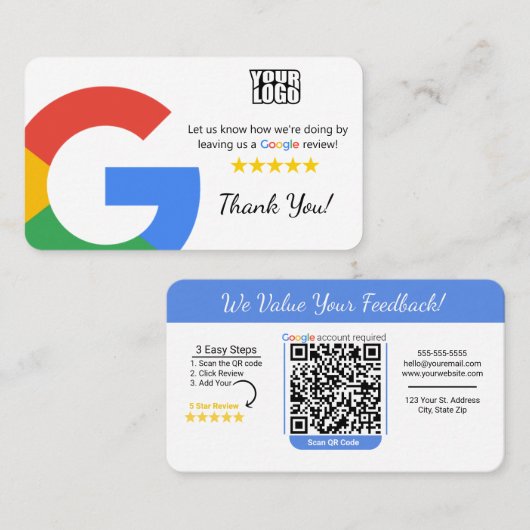 Google Review Kaart Sjabloon met QR Code Link Visitekaartje (Voorkant / Achterkant)