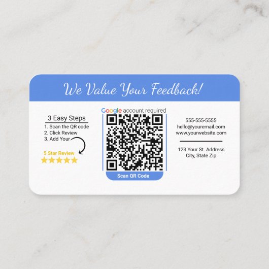 Google Review Kaart Sjabloon met QR Code Link Visitekaartje (Achterkant)
