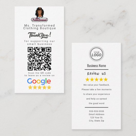 Google Review Kaart Sjabloon voor kleine bedrijven Visitekaartje (Voorkant / Achterkant)