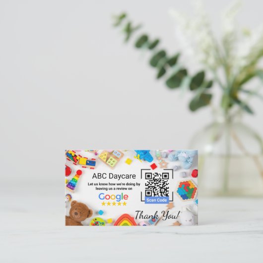 Google Review Kaart voor kinderopvang met QR-code Visitekaartje (Staand voorkant)