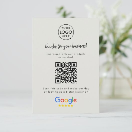 Google Review Link | QR-code Grijze zakelijke Revi Informatiekaartje (Staand voorkant)