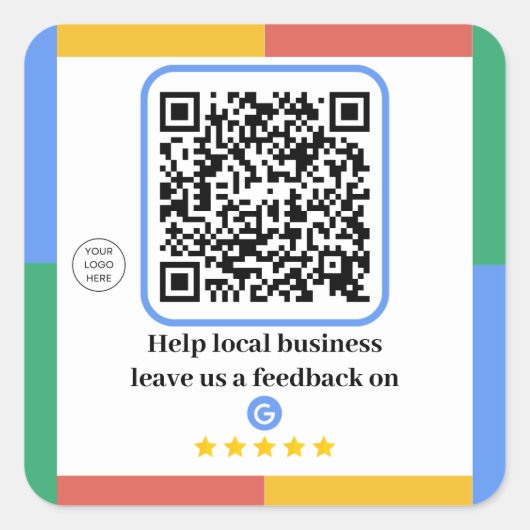 Google Review Link QR Code | Review ons op Google Vierkante Sticker (Voorkant)