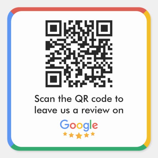 Google Review Link QR Code Vierkante Sticker (Voorkant)