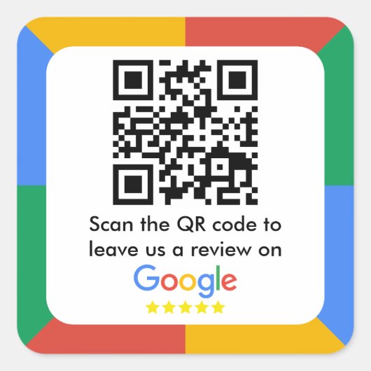 Google Review Link QR Code Vierkante Sticker (Voorkant)