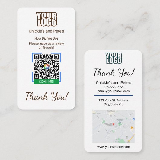 Google Review met Map & QR Code Link Sjabloon Visitekaartje (Voorkant / Achterkant)