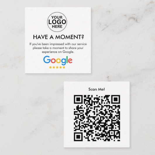 Google Review met QR Code Link 2023 Vierkante Visitekaartje (Voorkant / Achterkant)