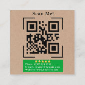 Google Review met QR Code Link Kraft Rustic Vierkante Visitekaartje (Achterkant)