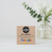 Google Review met QR Code Link Kraft Rustic Vierkante Visitekaartje (Staand voorkant)