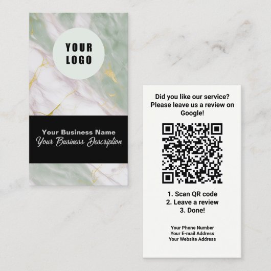 Google Review met QR Code Link Marbled Visitekaartje (Voorkant / Achterkant)