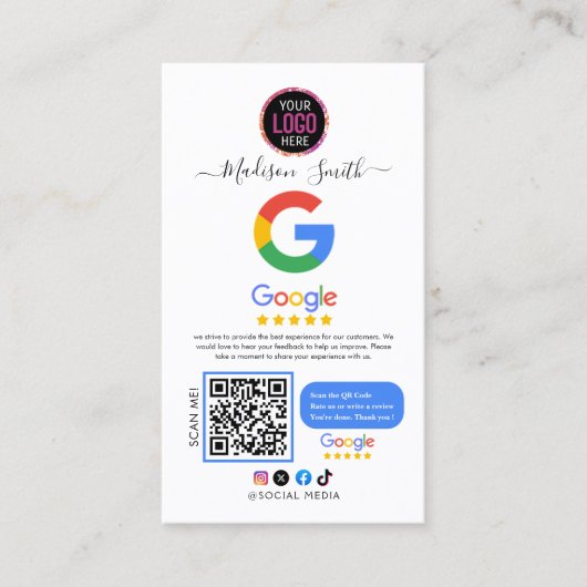 Google Review met QR Code Link Visitekaartje (Voorkant)