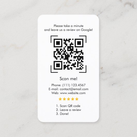 Google Review met QR Code Link Visitekaartje (Achterkant)