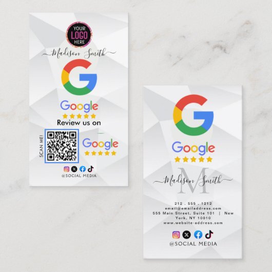 Google Review met QR Code Link Visitekaartje (Voorkant / Achterkant)