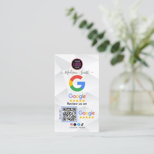 Google Review met QR Code Link Visitekaartje (Staand voorkant)