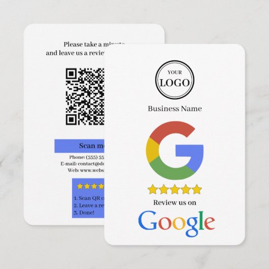Google Review Met QR Code Link Zakelijke Visitekaa Informatiekaartje (Voorkant / Achterkant)