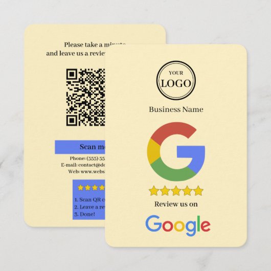 Google Review Met QR-code Link Zakelijke Visitekaa Informatiekaartje (Voorkant / Achterkant)