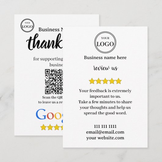 Google Review Met QR Code Link Zakelijke Visitekaa Informatiekaartje (Voorkant / Achterkant)