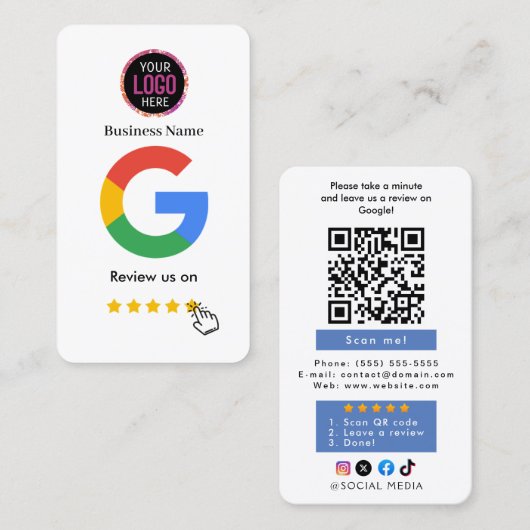 Google Review Met QR-code Link Zakelijke Visitekaa Visitekaartje (Voorkant / Achterkant)
