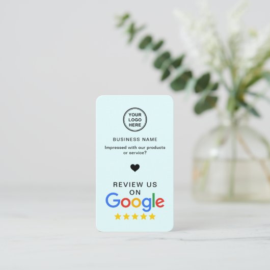 Google Review met QR-code Soft Blue Visitekaartje (Staand voorkant)