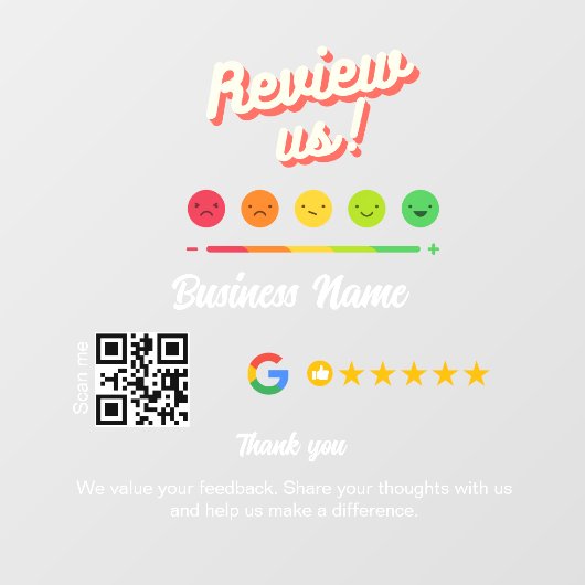 Google Review Mijn Bedrijf Bedankt QR-code Raamsticker (Vel)