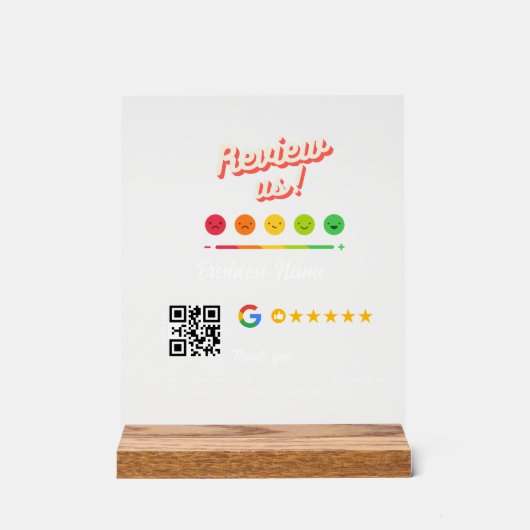 Google Review Mijn Bedrijf Dank u QR Code Acryl Bord (Voorkant)