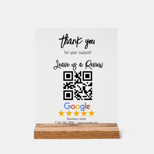 Google Review Mijn Bedrijf Zwart QR Code Acryl Bord (Voorkant)