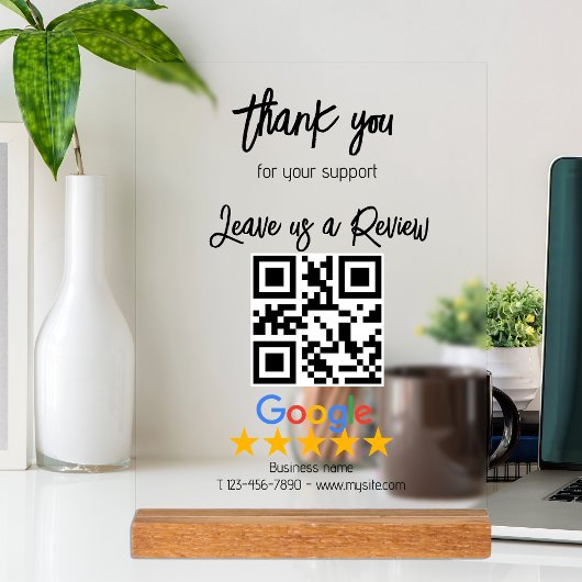 Google Review Mijn Bedrijf Zwart QR Code Acryl Bord