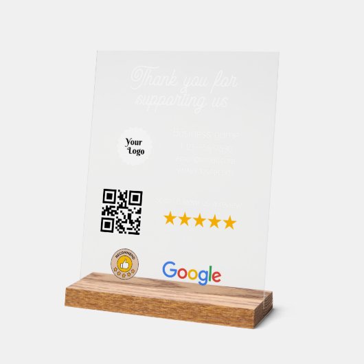 Google Review Mijn Bedrijf Zwart QR Code Logo Acryl Bord (Hoek)