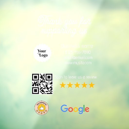 Google Review Mijn Bedrijf Zwart QR Code Logo Raamsticker (Vel 3)