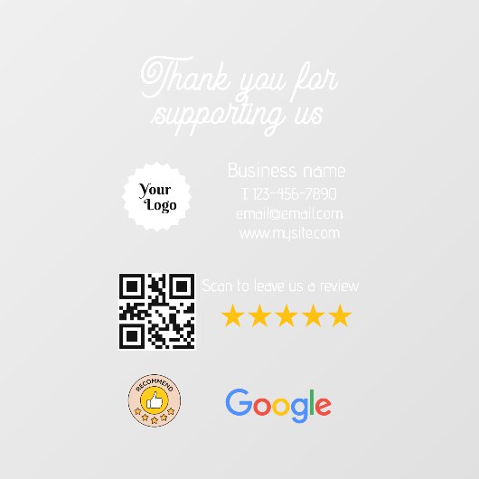 Google Review Mijn Bedrijf Zwart QR Code Logo Raamsticker (Vel)