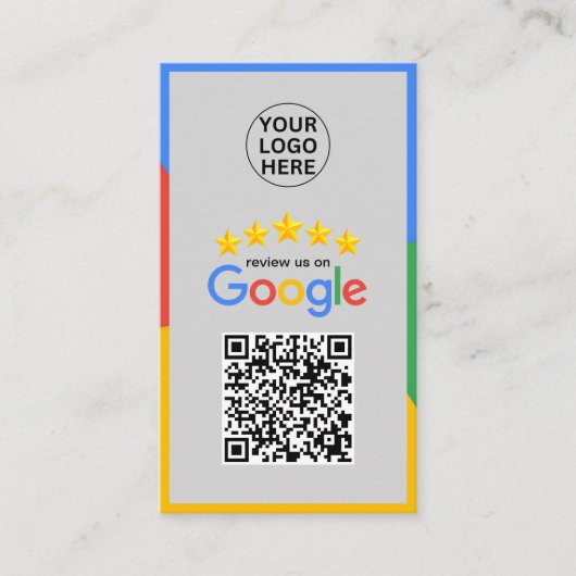 Google Review My Business 5-sterren QR-code grijs Visitekaartje (Voorkant)