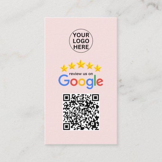 Google Review My Business 5-sterren QR-code roze Visitekaartje (Voorkant)