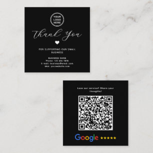 Google Review QR-code Bedankt Black Modern Vierkante Visitekaartje