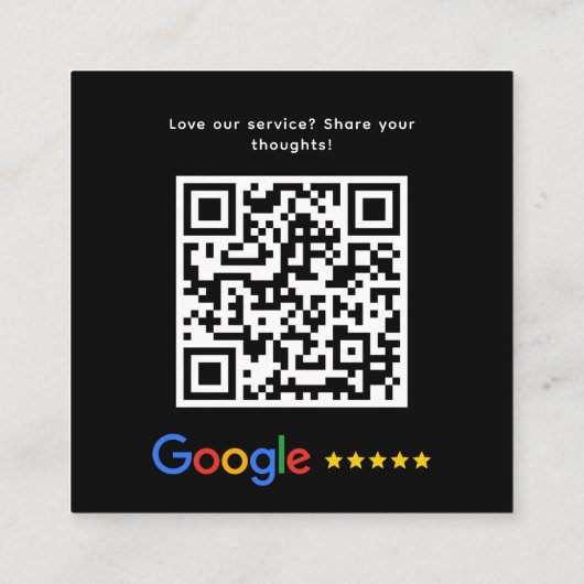 Google Review QR-code Bedankt Black Modern Vierkante Visitekaartje (Achterkant)
