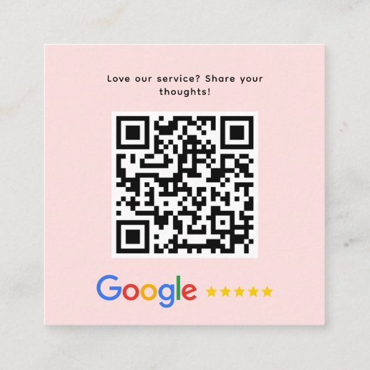 Google Review QR-code Bedankt Square Pink Vierkante Visitekaartje (Achterkant)