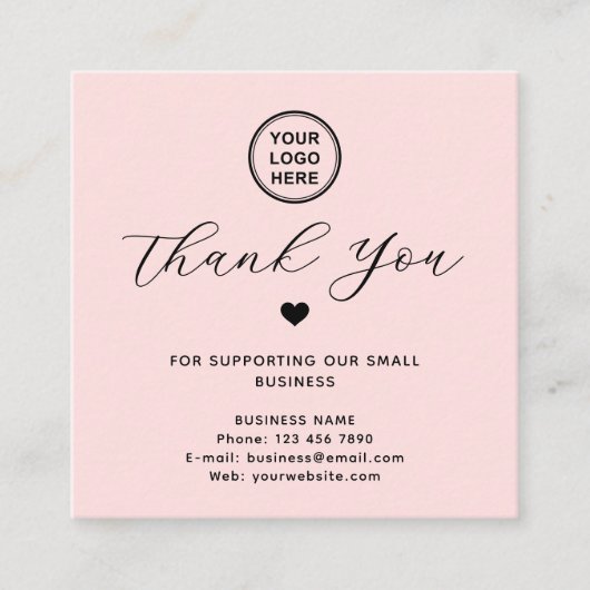 Google Review QR-code Bedankt Square Pink Vierkante Visitekaartje (Voorkant)