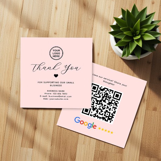 Google Review QR-code Bedankt Square Pink Vierkante Visitekaartje