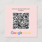 Google Review QR Code Bedankt Vierkant Roze Vierkante Visitekaartje (Achterkant)