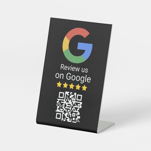 Google Review QR Code Black Business Tabletop Sign Reclamebord Met Voetstuk (Voorkant)