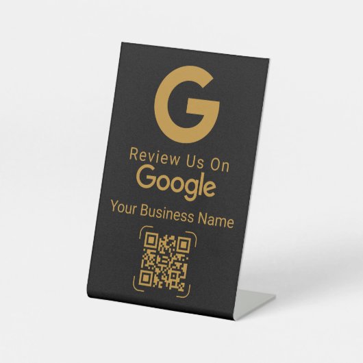 Google Review QR Code Black Gold Pedestal Sign Reclamebord Met Voetstuk (Voorkant)