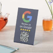 Google Review QR Code Blue Business Tabletop Sign Reclamebord Met Voetstuk (Insitu)