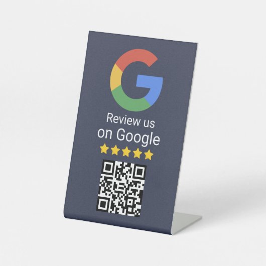 Google Review QR Code Blue Business Tabletop Sign Reclamebord Met Voetstuk (Voorkant)