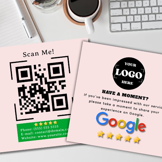 Google Review | QR-code | Blush Roze Modern Vierkante Visitekaartje