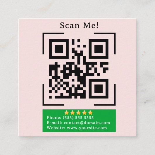 Google Review | QR-code | Blush Roze Modern Vierkante Visitekaartje (Achterkant)
