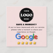 Google Review | QR-code | Blush Roze Modern Vierkante Visitekaartje (Voorkant)