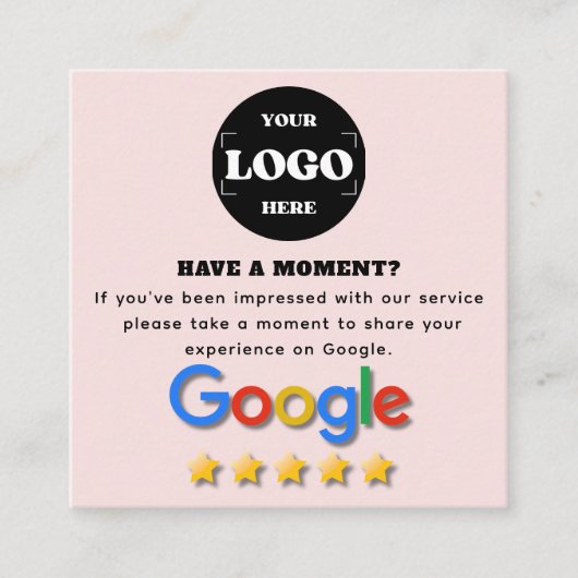 Google Review | QR-code | Blush Roze Modern Vierkante Visitekaartje (Voorkant)